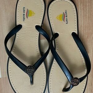 Aloha Island Size 11M Black Embellished Flip Flop Sandals